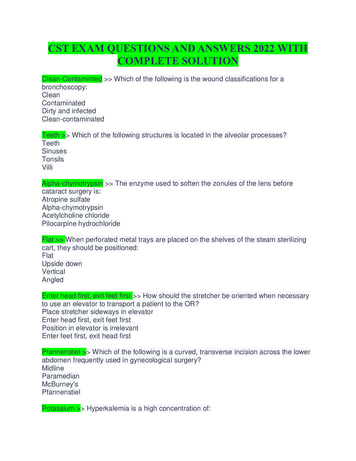 Preview image for CST EXAM QUESTIONS AND ANSWERS 2022 WITH COMPLETE SOLUTION, 100% accurate, 2022/2023